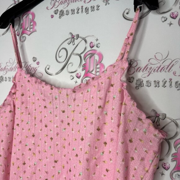 Rickiβs tank top ice cream cones π¦ pink stretchy ruffle frilly trim comfy cami - Picture 5 of 10